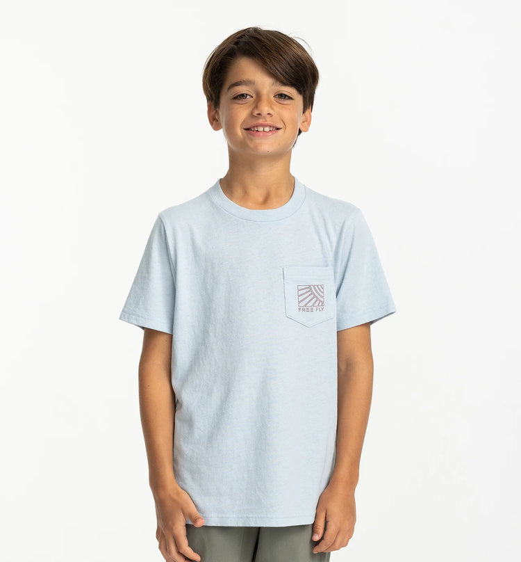 Youth Sun and Surf Pocket Tee - Heather Cays Blue