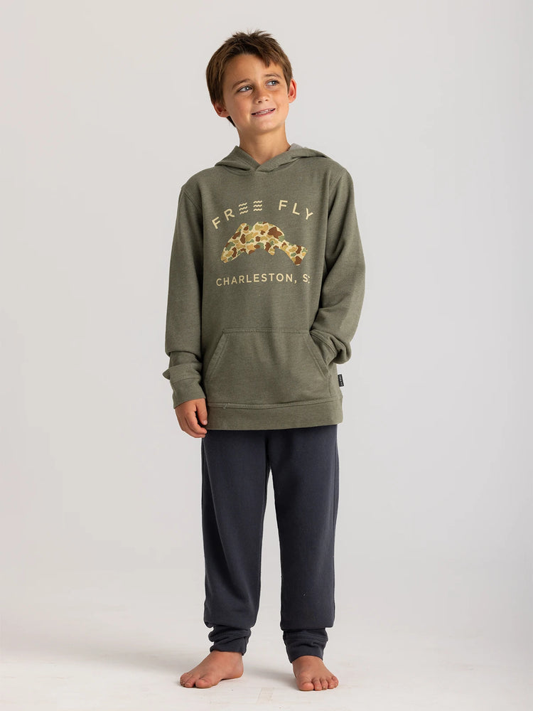 Youth Vintage Camo Redfish Fleece Hoodie - Heather Fatigue