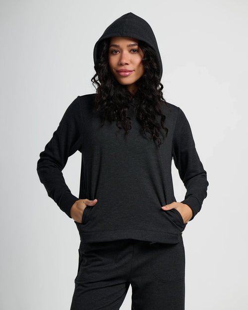 Women's Bamboo Lightweight Fleece Cropped Hoodie - Heather Black