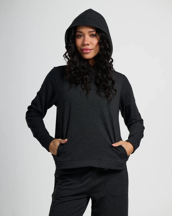Women's Bamboo Lightweight Fleece Cropped Hoodie - Heather Black