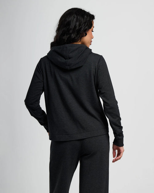 Women's Bamboo Lightweight Fleece Cropped Hoodie - Heather Black