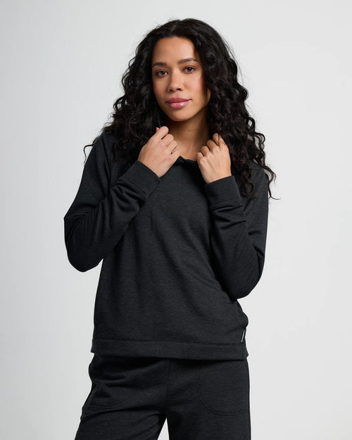 Women's Bamboo Lightweight Fleece Cropped Hoodie - Heather Black