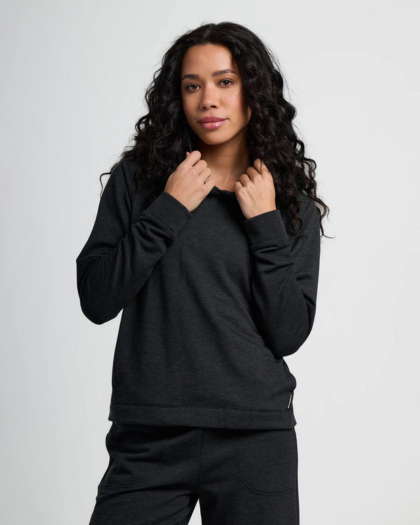 Women's Bamboo Lightweight Fleece Cropped Hoodie - Heather Black