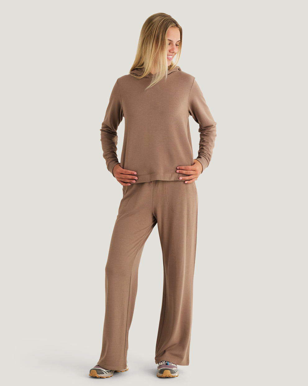 Women's Bamboo Lightweight Fleece Cropped Hoodie - Fossil