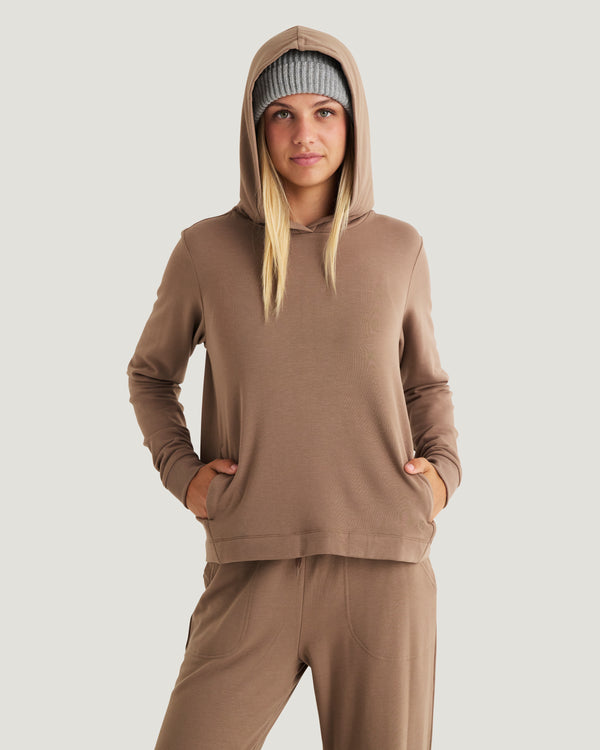 Women's Bamboo Lightweight Fleece Cropped Hoodie - Fossil