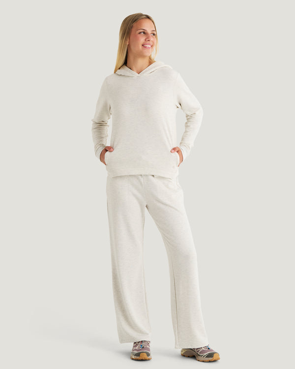 Women's Bamboo Lightweight Fleece Cropped Hoodie - Off White Heather