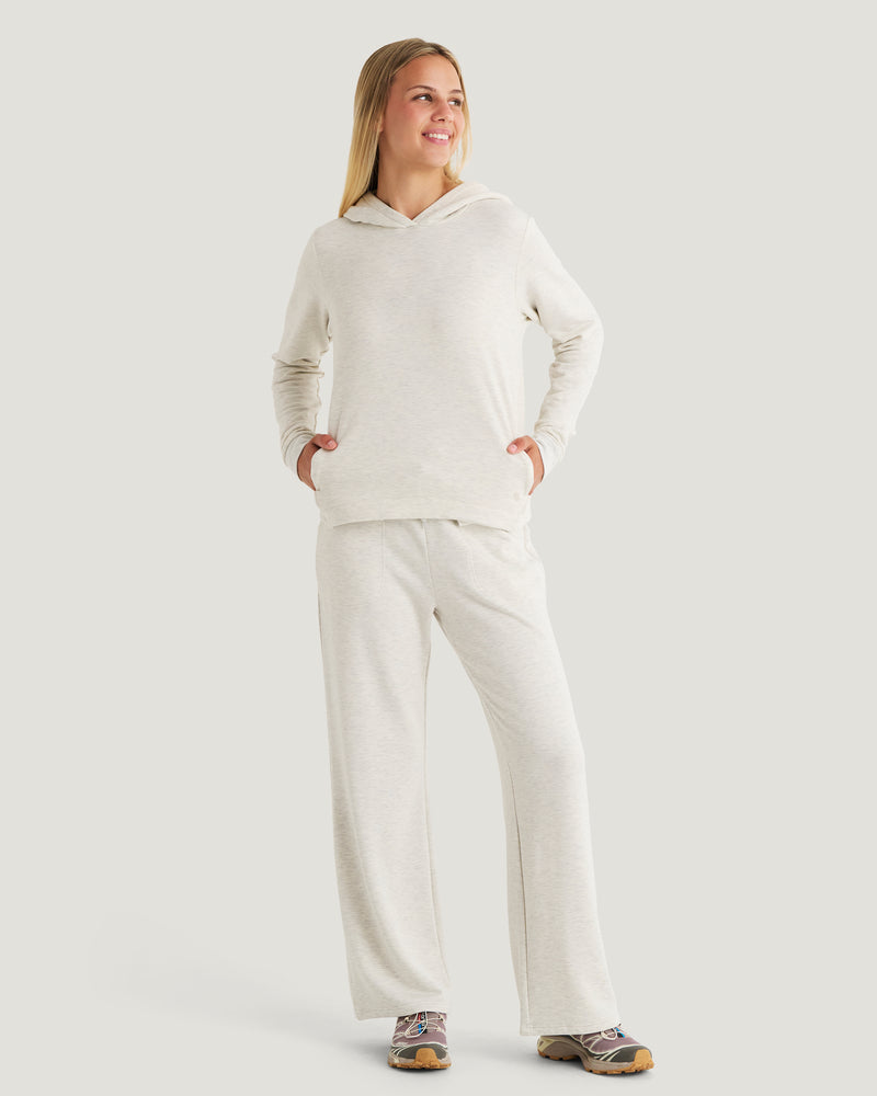 Women's Bamboo Lightweight Fleece Cropped Hoodie - Off White Heather