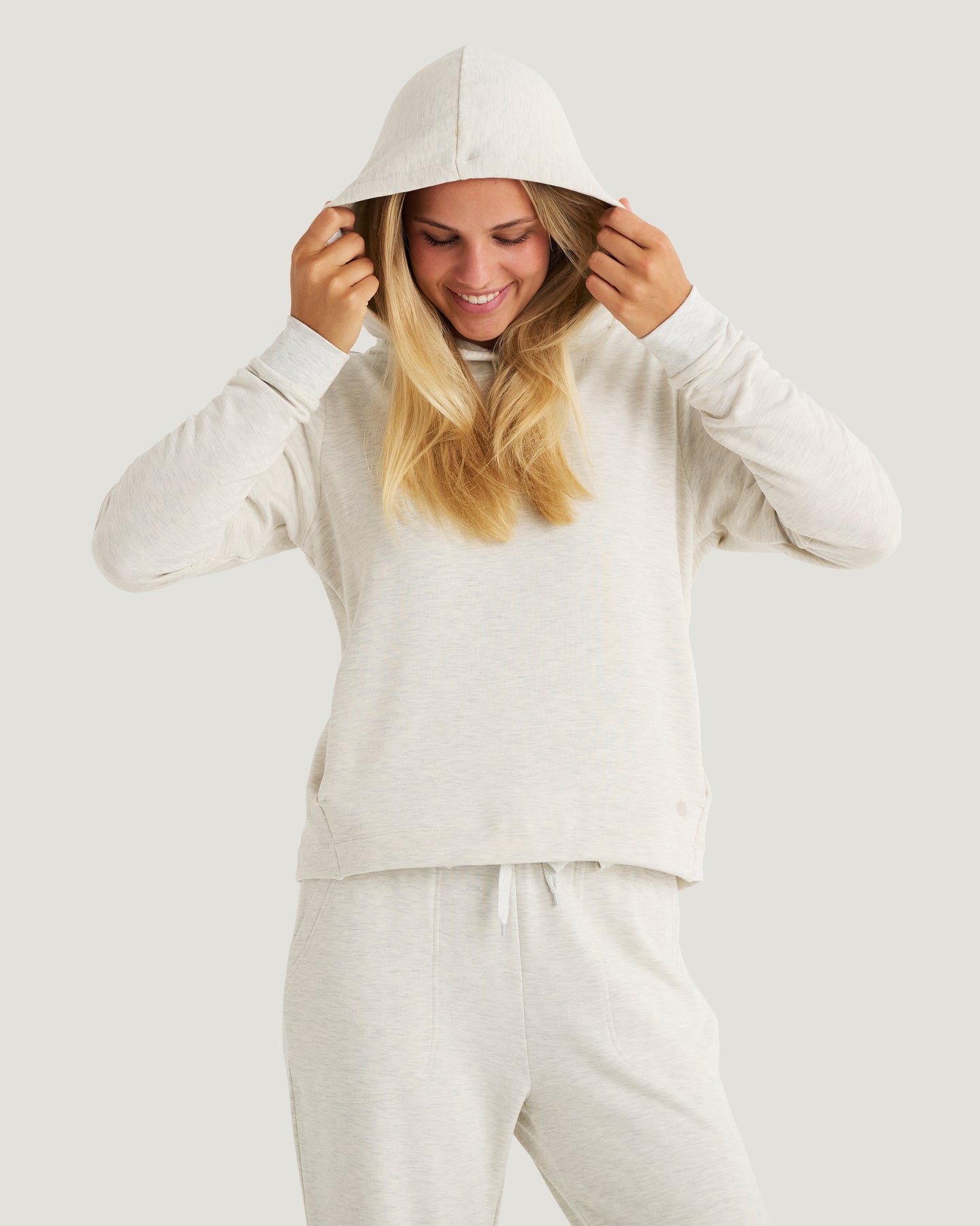 Women's Bamboo Lightweight Fleece Cropped Hoodie - Off White Heather