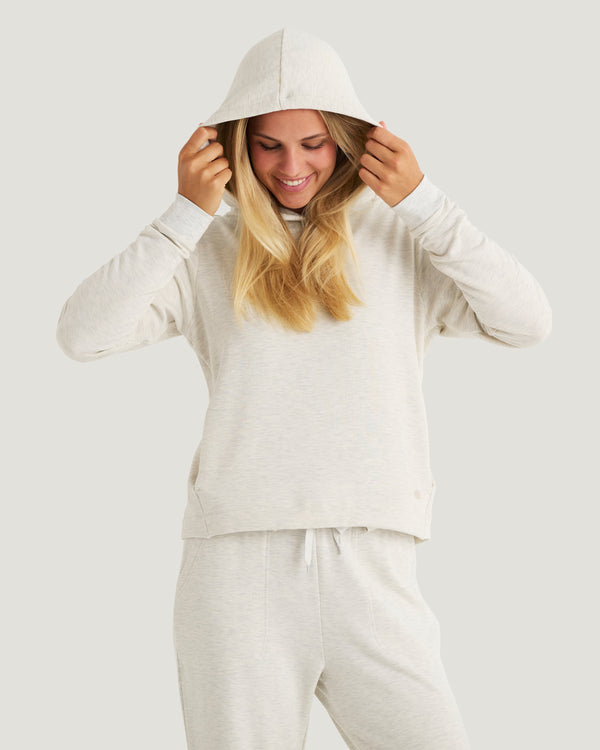 Women's Bamboo Lightweight Fleece Cropped Hoodie - Off White Heather