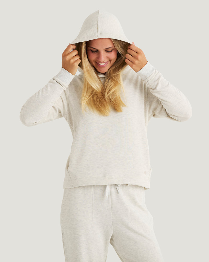 Women's Bamboo Lightweight Fleece Cropped Hoodie - Off White Heather