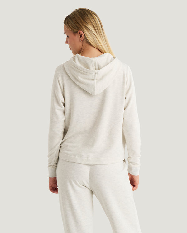 Women's Bamboo Lightweight Fleece Cropped Hoodie - Off White Heather