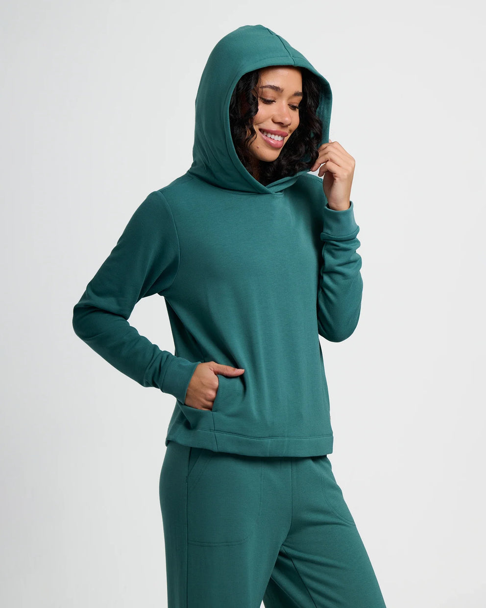 Women's Bamboo Lightweight Fleece Cropped Hoodie - Sea Pine