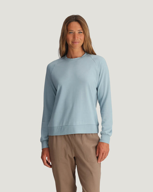 Women's Bamboo Lightweight Fleece Crew - Ocean Mist