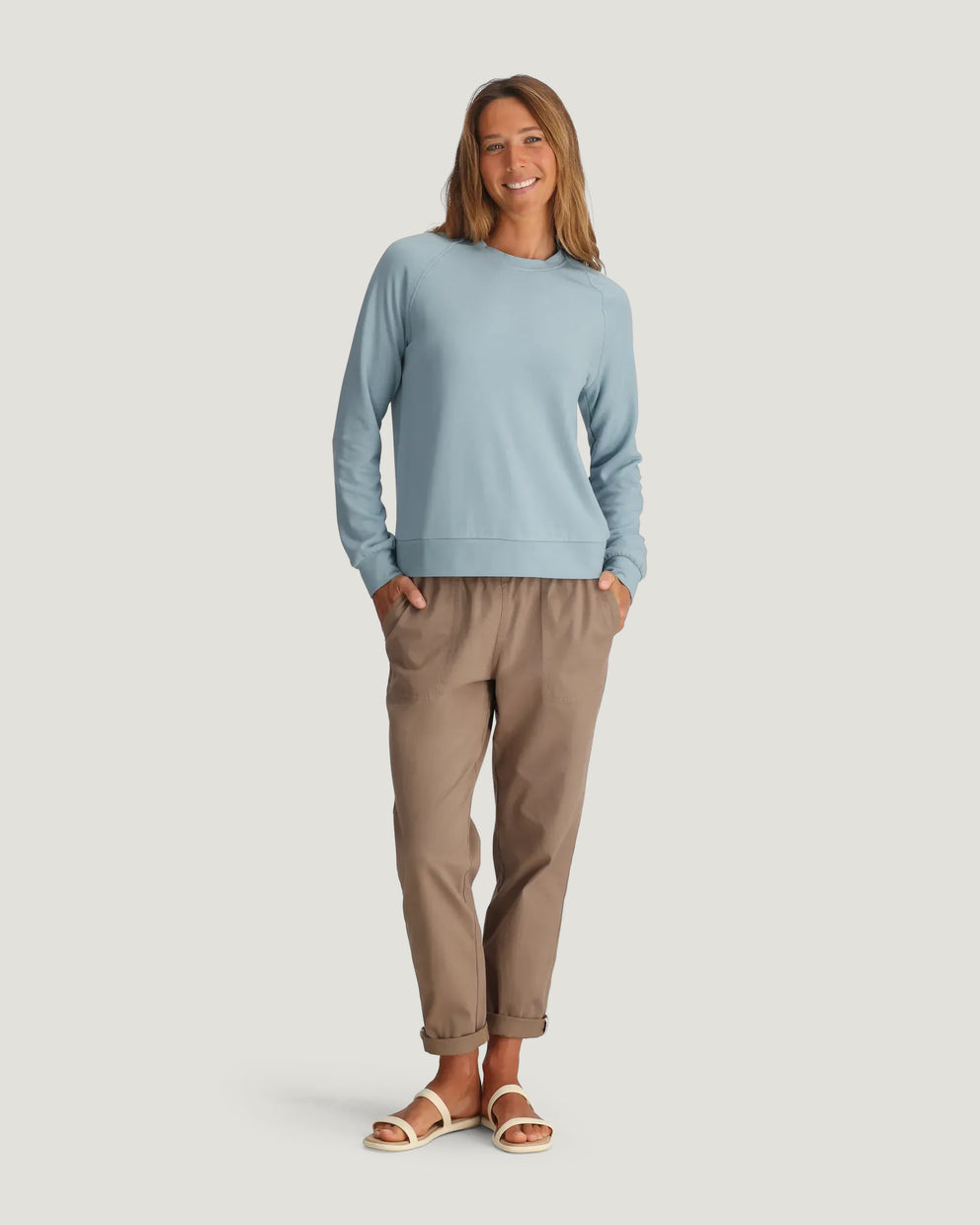 Women's Bamboo Lightweight Fleece Crew - Ocean Mist