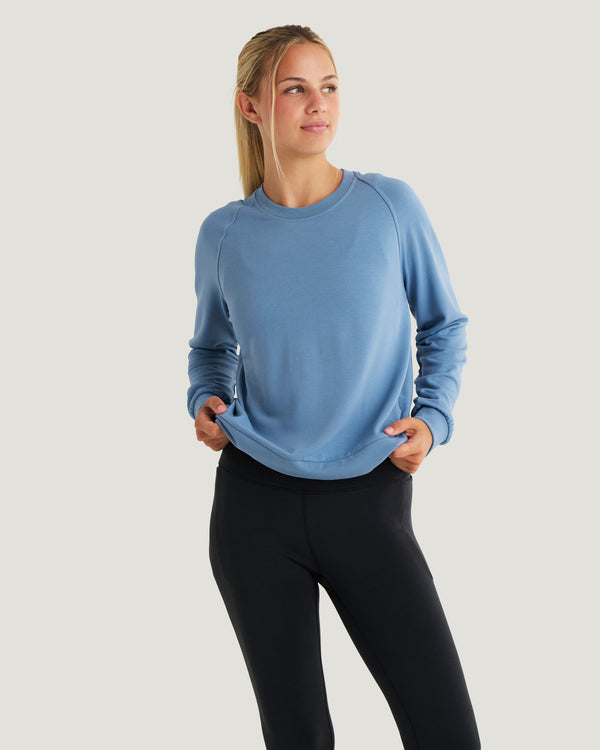 Women's Bamboo Lightweight Fleece Crew - Windward Blue