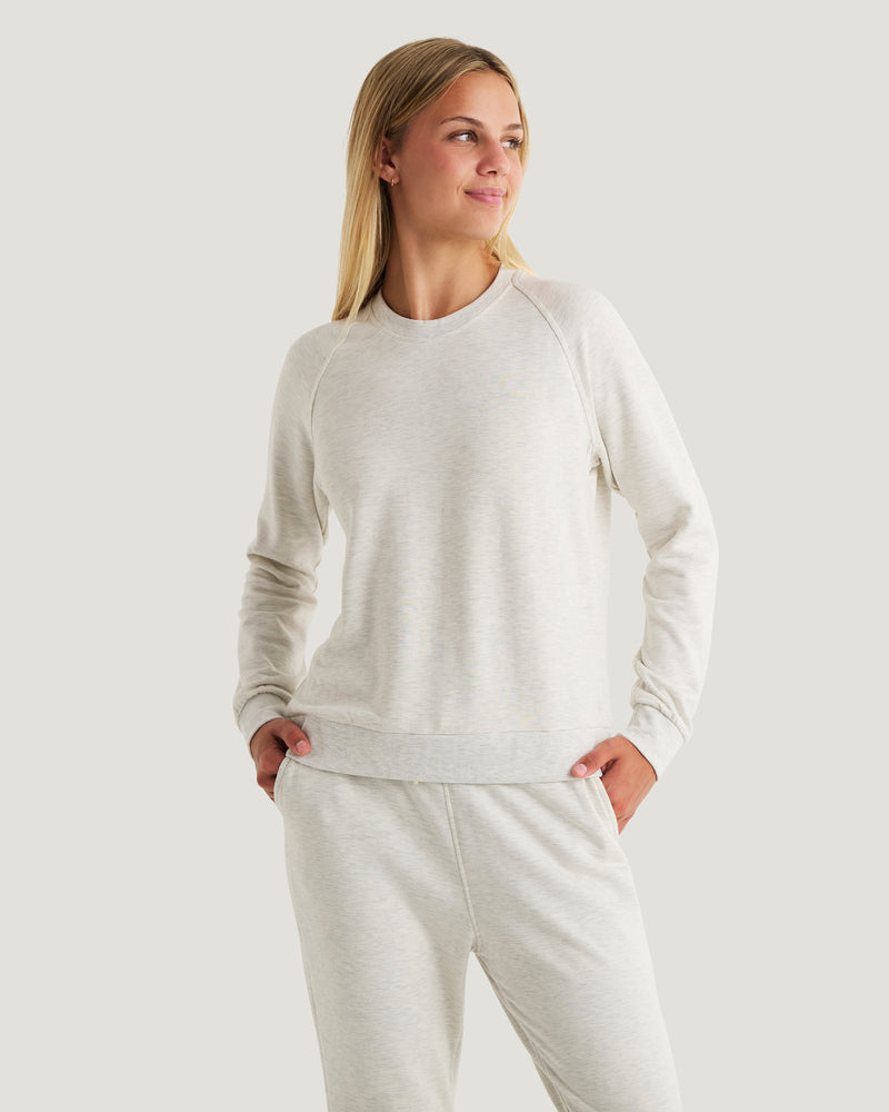 Women's Bamboo Lightweight Fleece Crew - Off White Heather