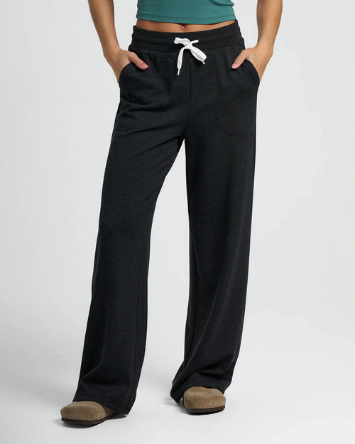 Women's Bamboo Lightweight Fleece Wide Leg Pant - Heather Black
