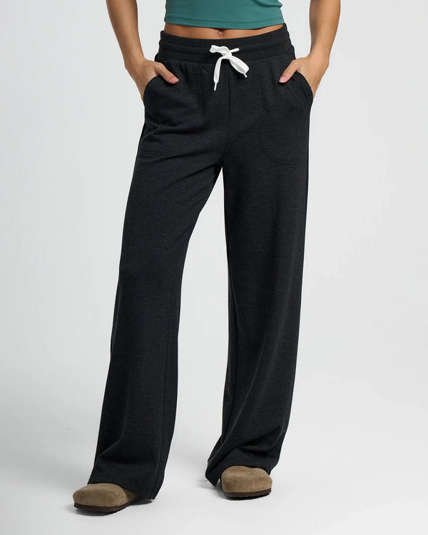 Women's Bamboo Lightweight Fleece Wide Leg Pant - Heather Black