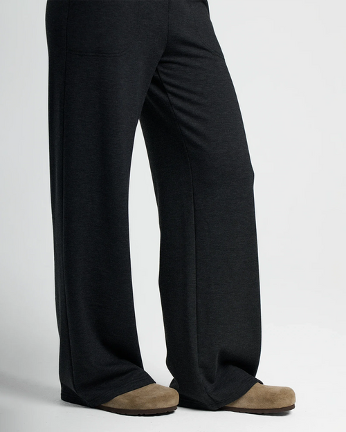 Women's Bamboo Lightweight Fleece Wide Leg Pant - Heather Black