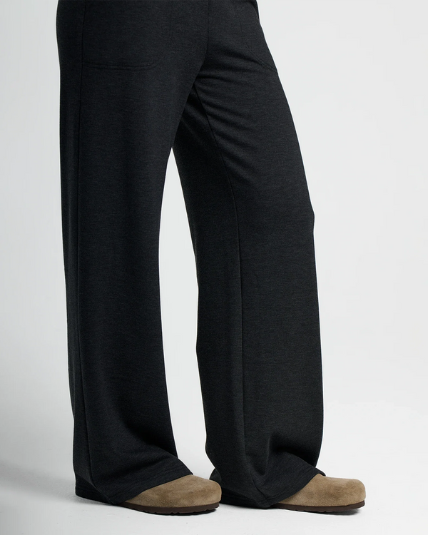 Women's Bamboo Lightweight Fleece Wide Leg Pant - Heather Black
