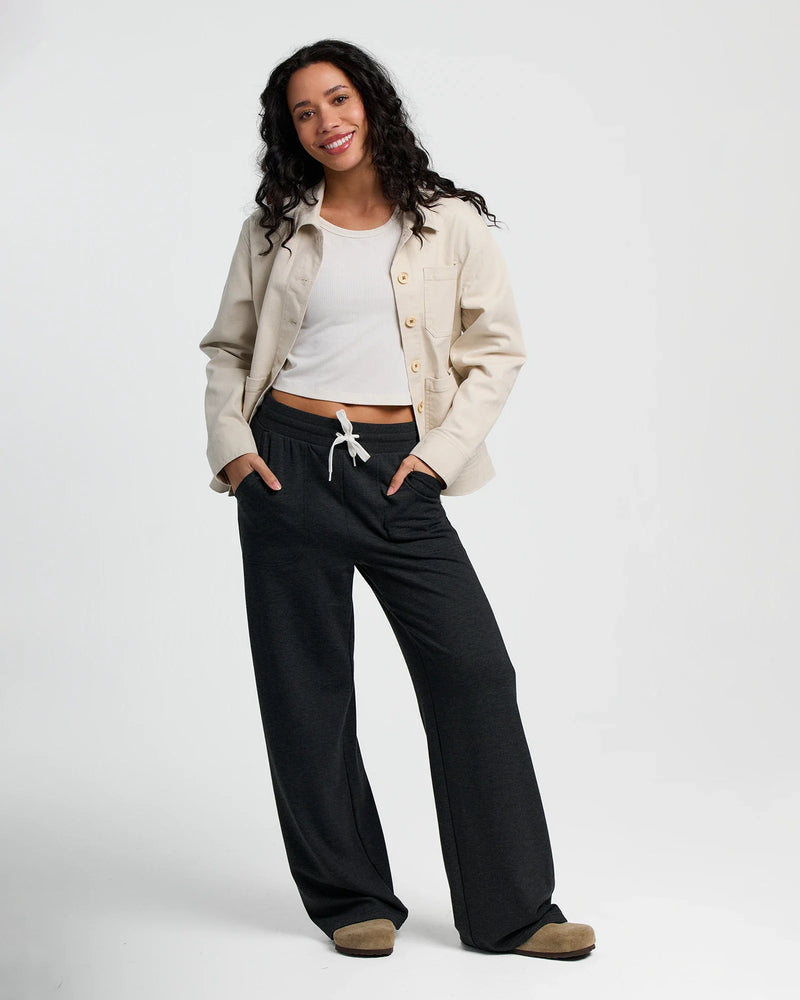 Women's Bamboo Lightweight Fleece Wide Leg Pant - Heather Black