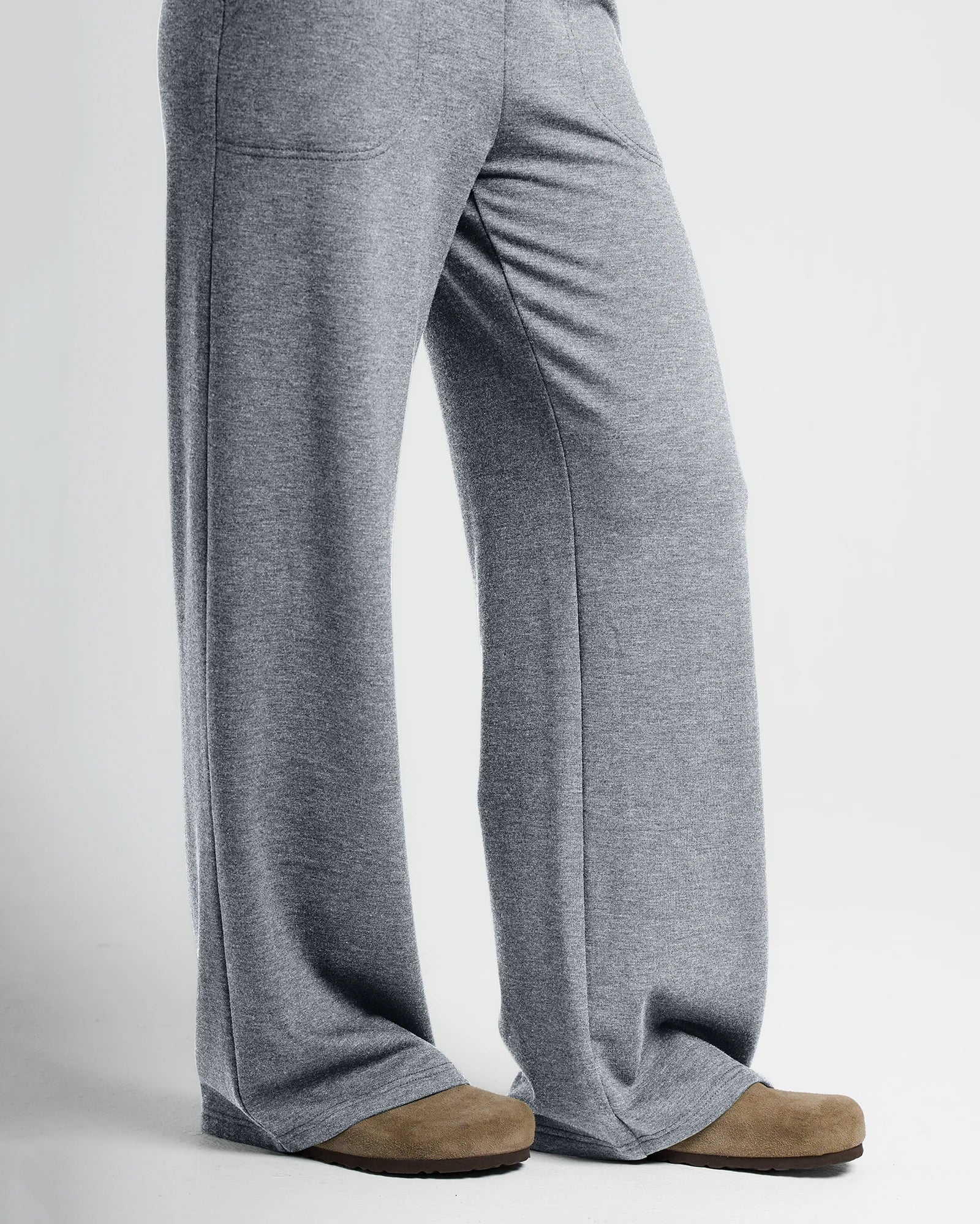 Women's Bamboo Lightweight Fleece Wide Leg Pant - Light Heather
