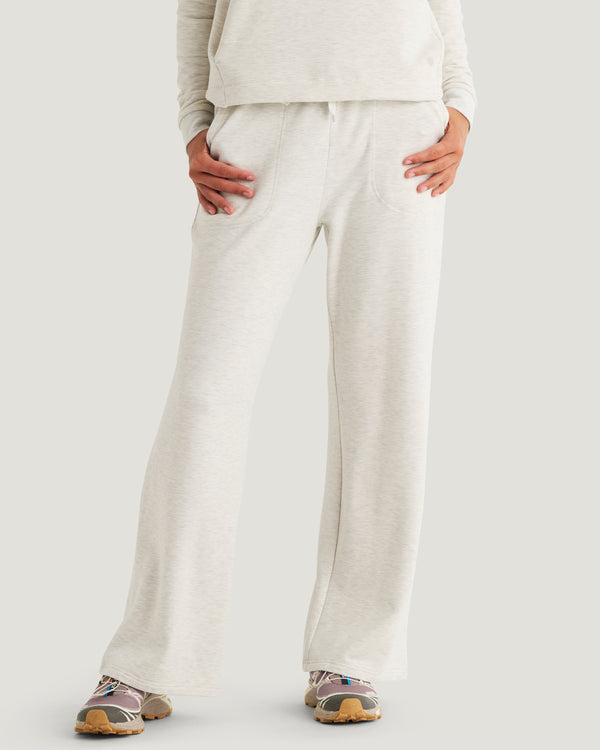 Women's Bamboo Lightweight Fleece Wide Leg Pant - Off White Heather