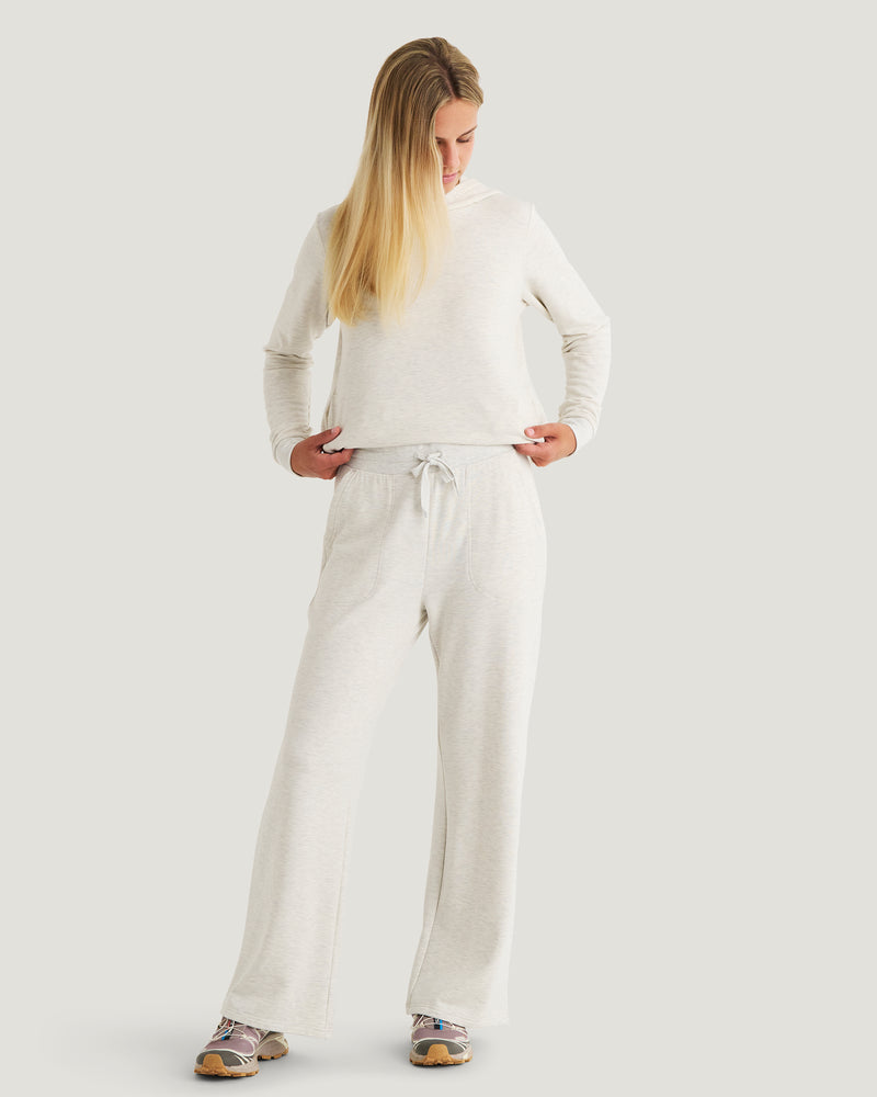 Women's Bamboo Lightweight Fleece Wide Leg Pant - Off White Heather