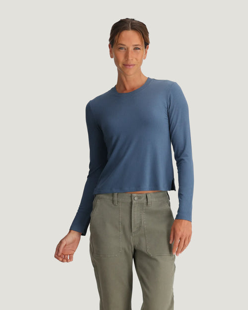 Women's Ribbed Bamboo Long Sleeve - Pacific Blue