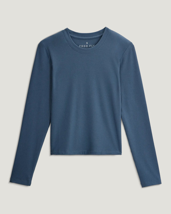 Women's Ribbed Bamboo Long Sleeve - Pacific Blue