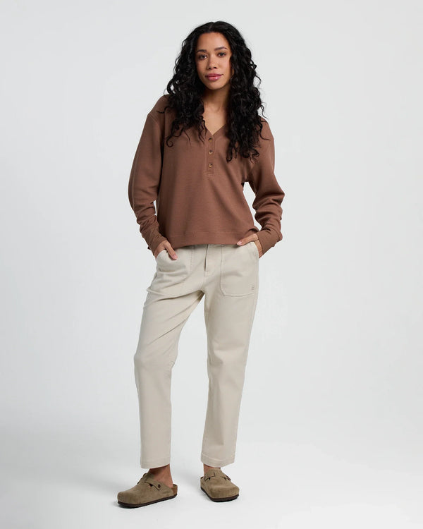 Women's Waffle Long Sleeve Henley - Nutmeg