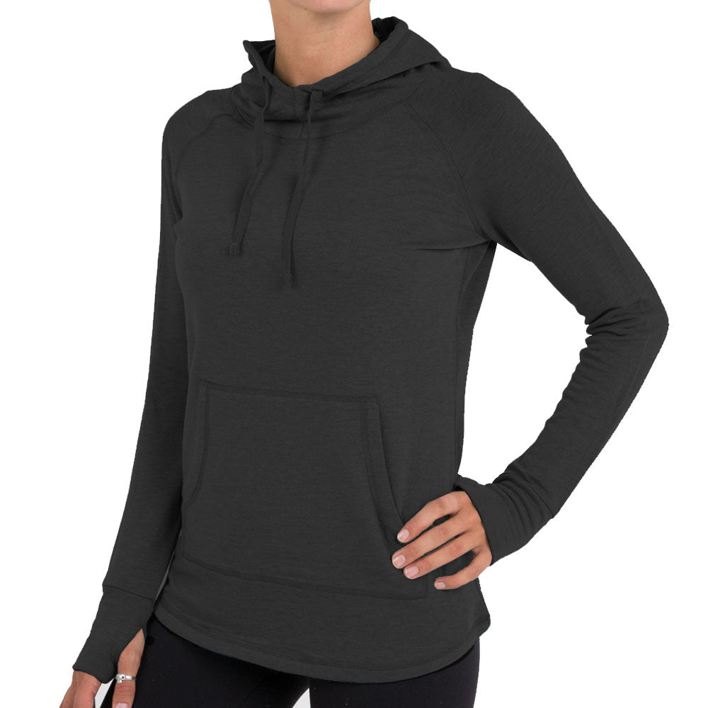 Women's Bamboo Lightweight Fleece Pullover Hoodie - Heather Black second image