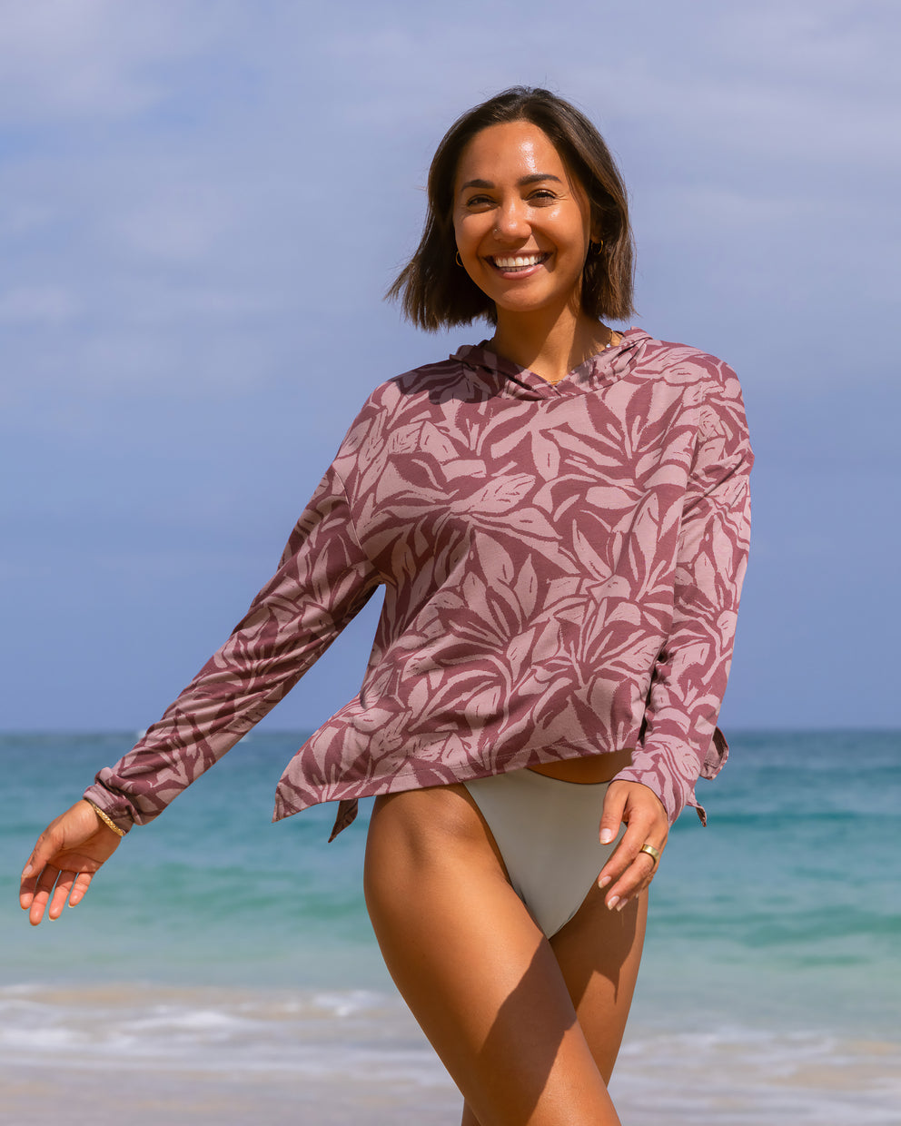 Women's Bamboo Lightweight Cropped Hoodie - Canopy Print Fig