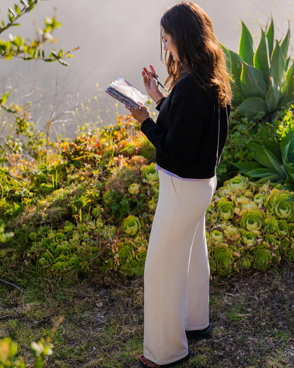 Women's Bamboo Lightweight Fleece Wide Leg Pant - Stone