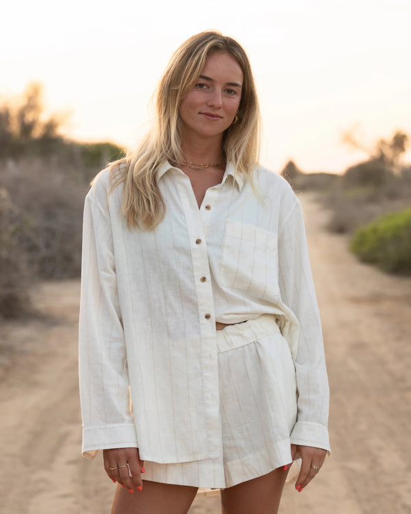 Women's Sullivan's Shirt - Dash Vertical Stripe Sea Salt