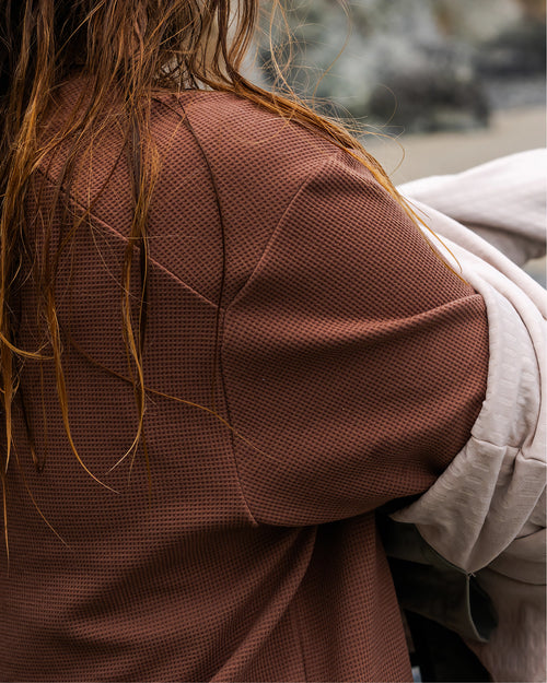 Women's Waffle Long Sleeve Henley - Nutmeg