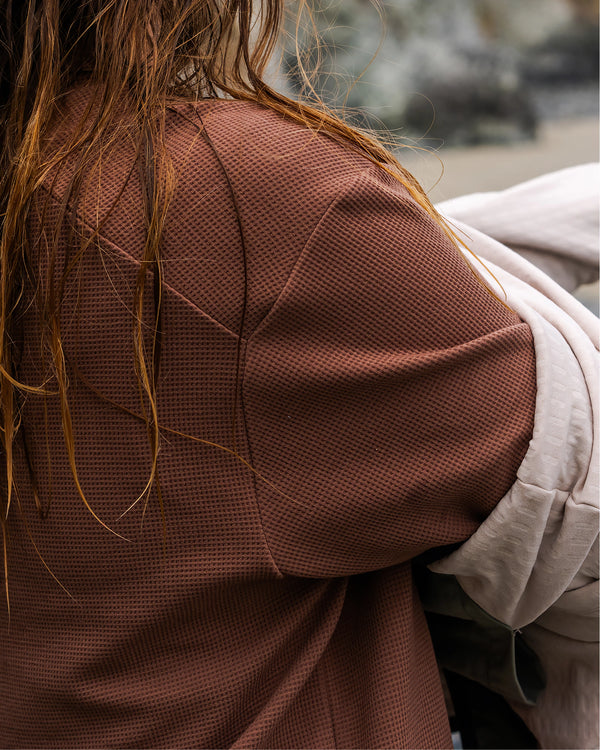 Women's Waffle Long Sleeve Henley - Nutmeg