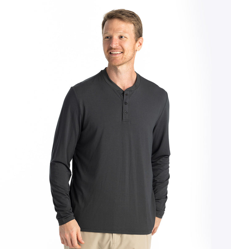 Men's Bamboo Flex Long Sleeve Henley - Black Sand