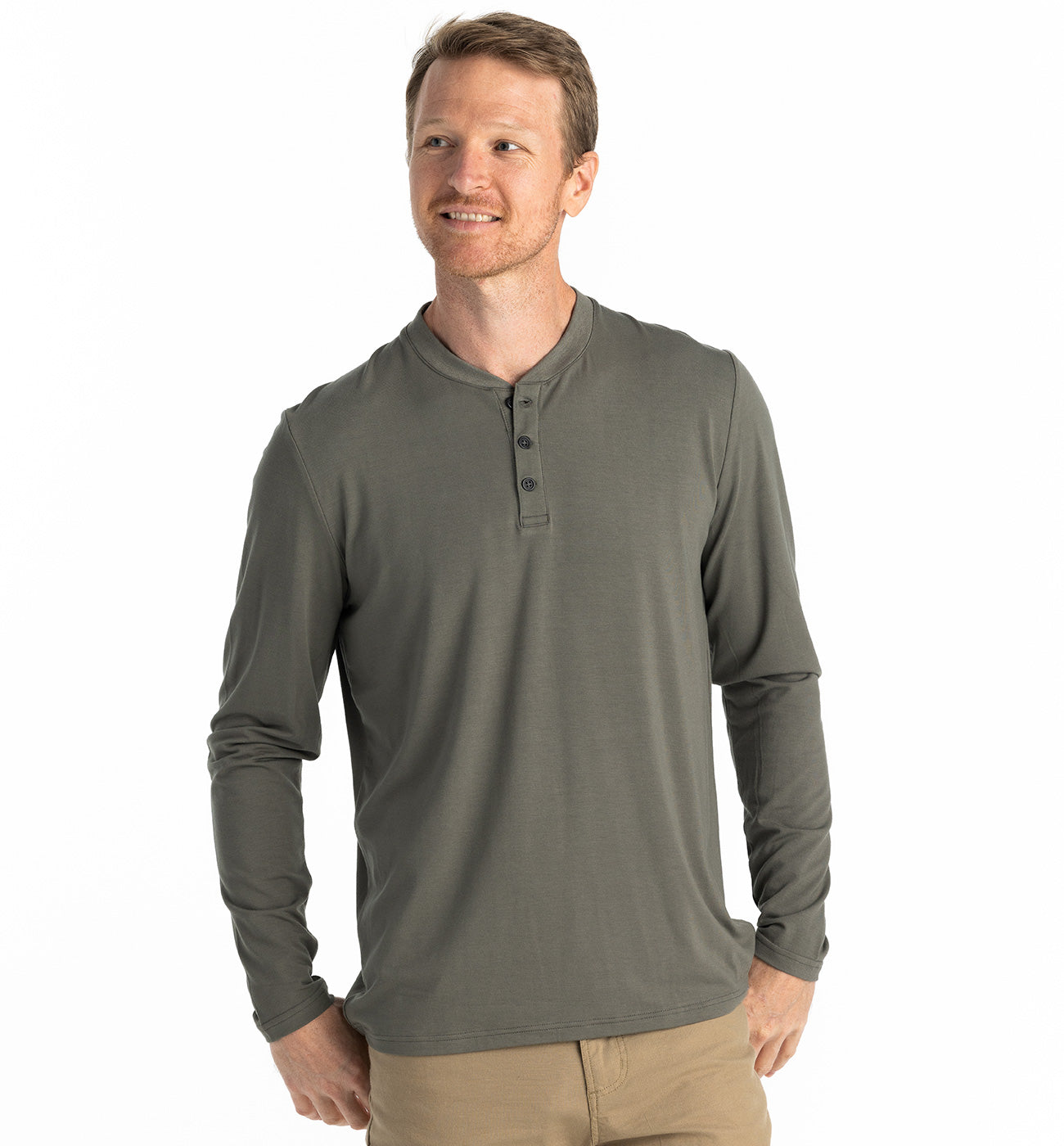 Mens Free Fly Henley Shirt Gray Long Sleeve Performance Bamboo selling Apparel sz L