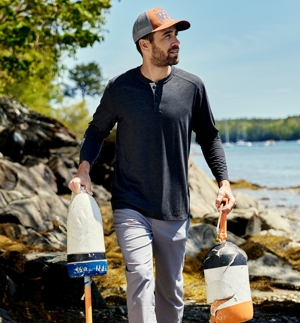 Men's Bamboo Flex Henley - Heather Black image