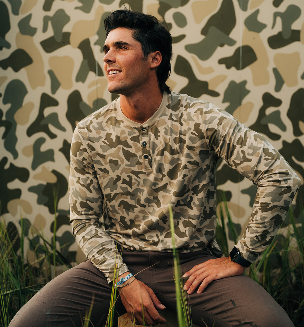 Men's Bamboo Flex Long Sleeve Henley - Barrier Island Camo image