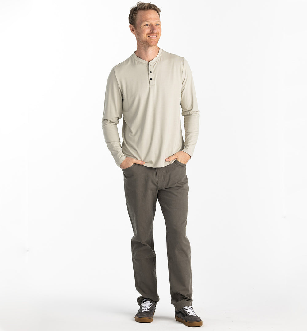 Men's Bamboo Flex Long Sleeve Henley - Sandstone second image