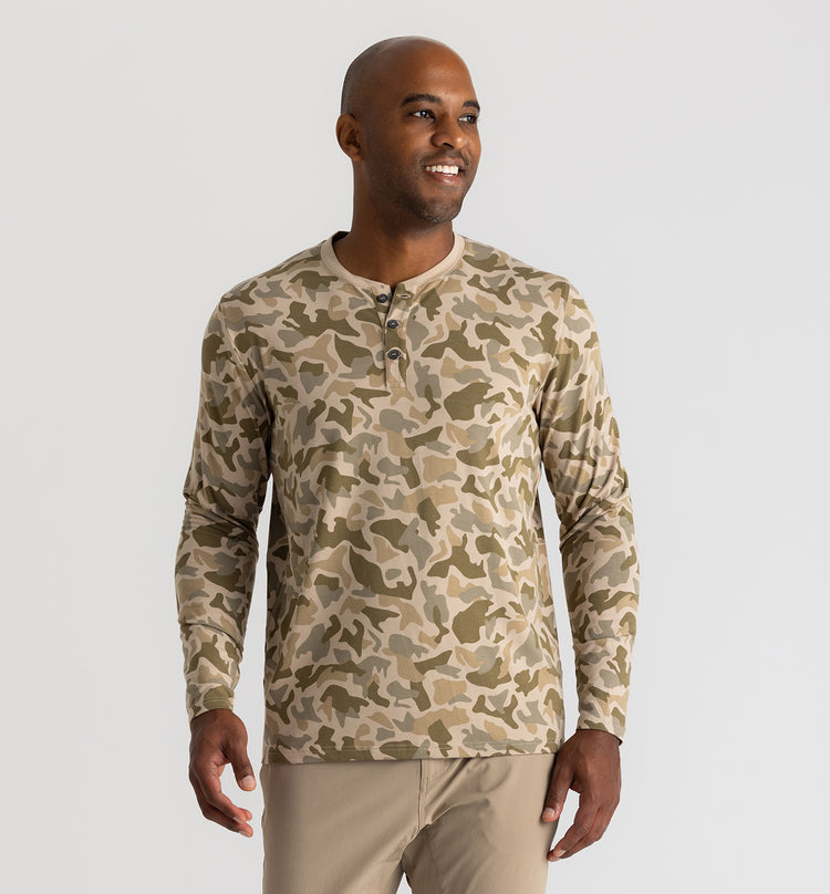 Men's Bamboo Flex Long Sleeve Henley - Barrier Island Camo