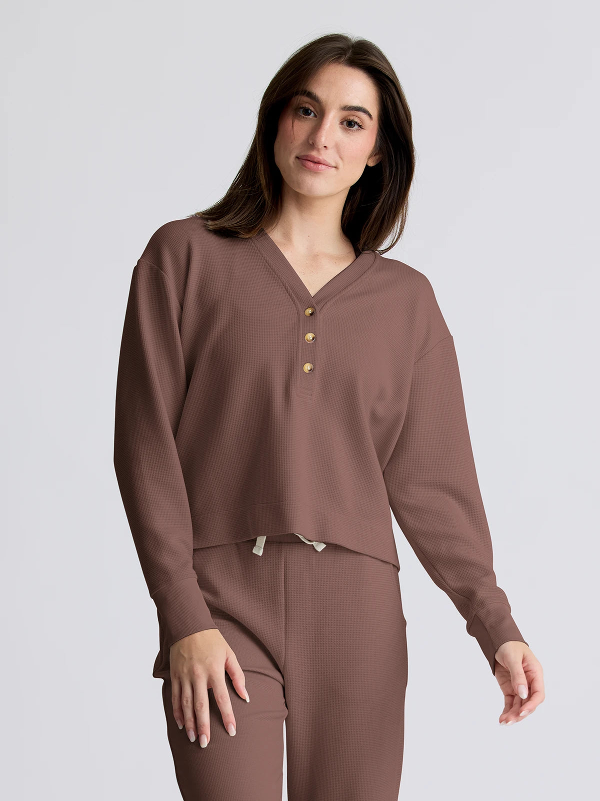 Women's Waffle Long Sleeve Henley - Fig