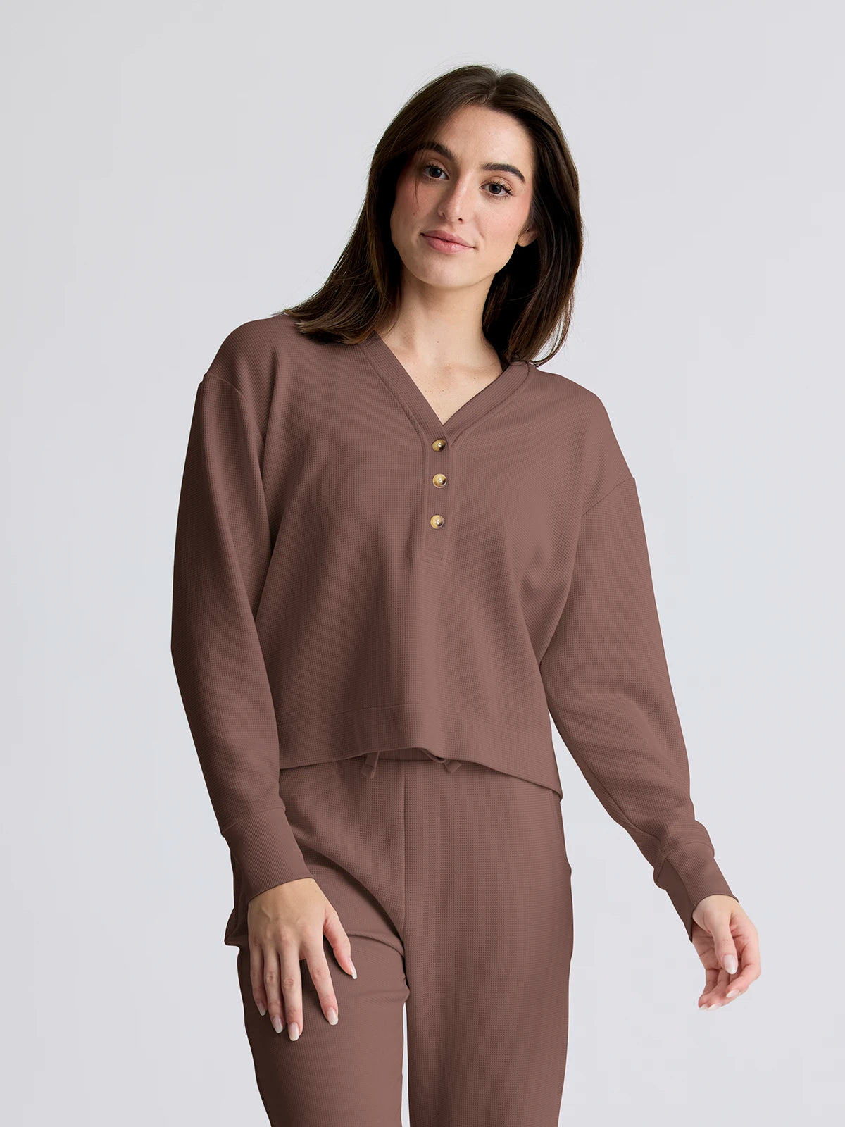 Women's Waffle Long Sleeve Henley - Fig