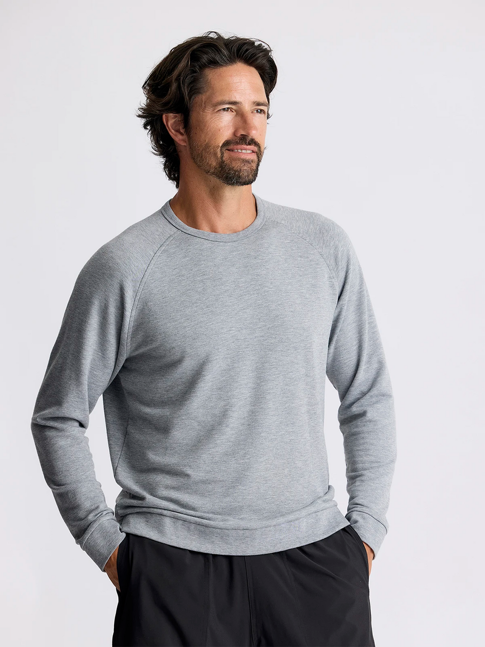 Men's Bamboo Lightweight Fleece Crew - Heather Grey second image