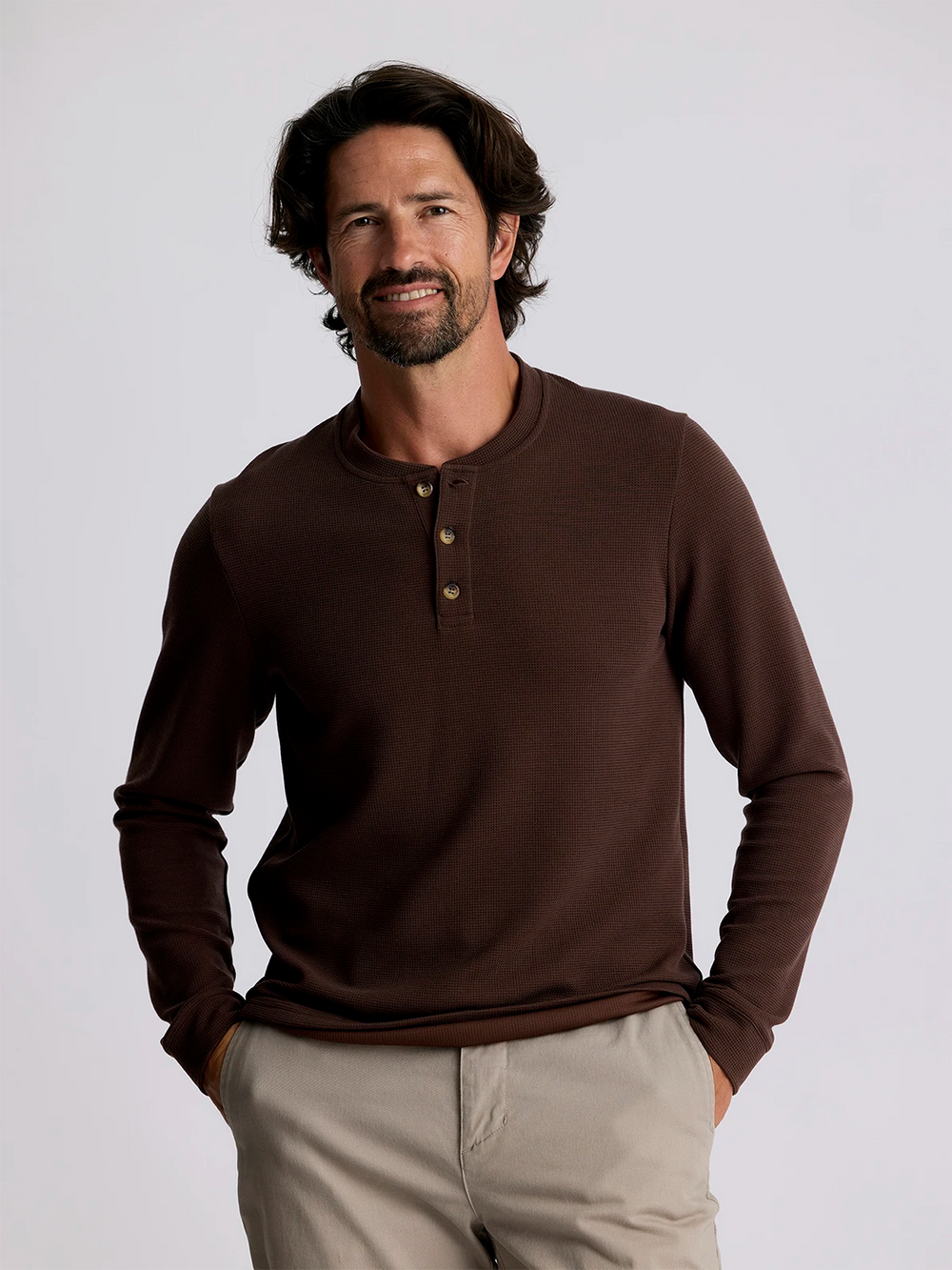 Men's Waffle Long Sleeve Henley - Chestnut second image