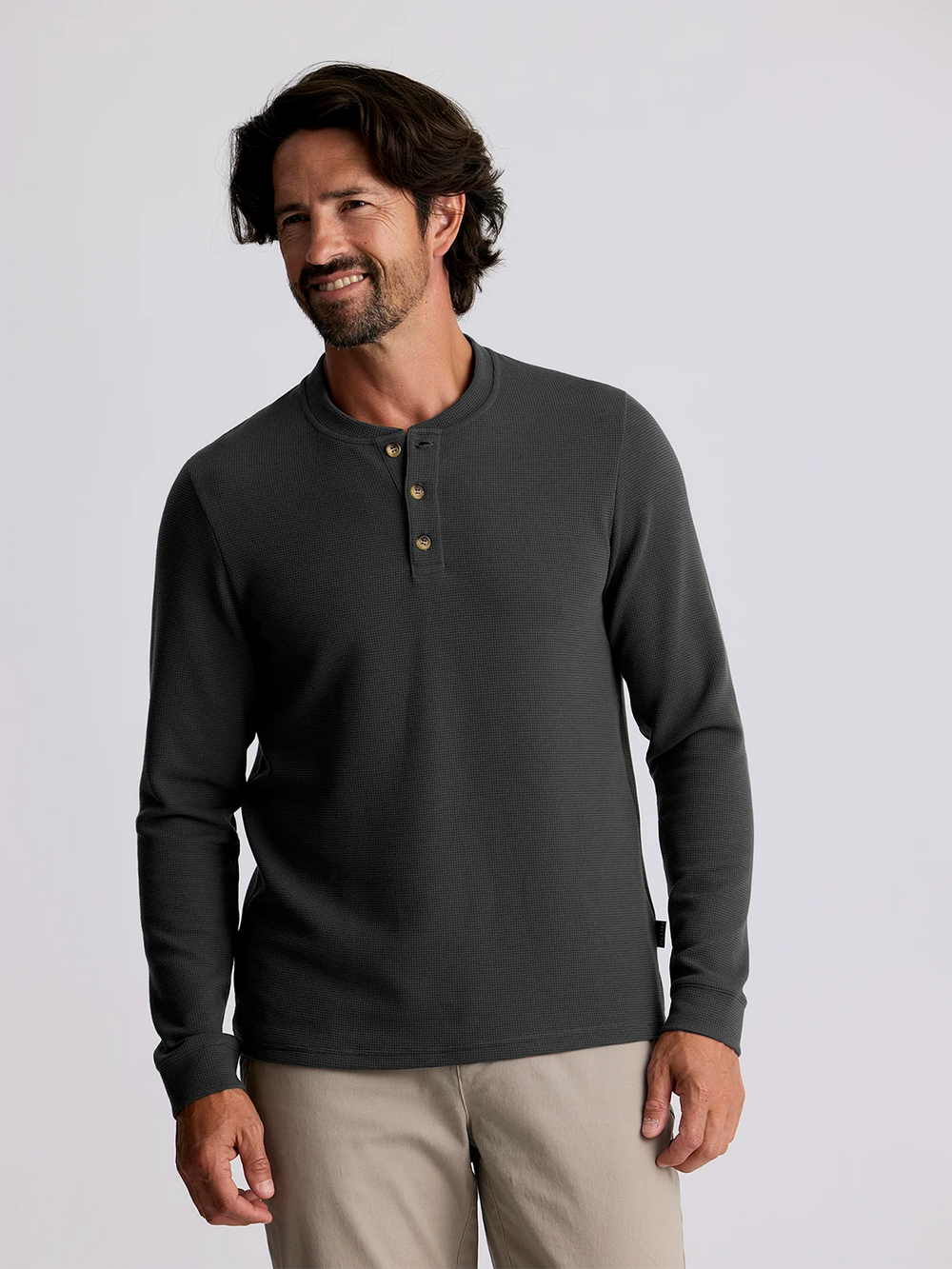 Men's Waffle Long Sleeve Henley - Midnight second image