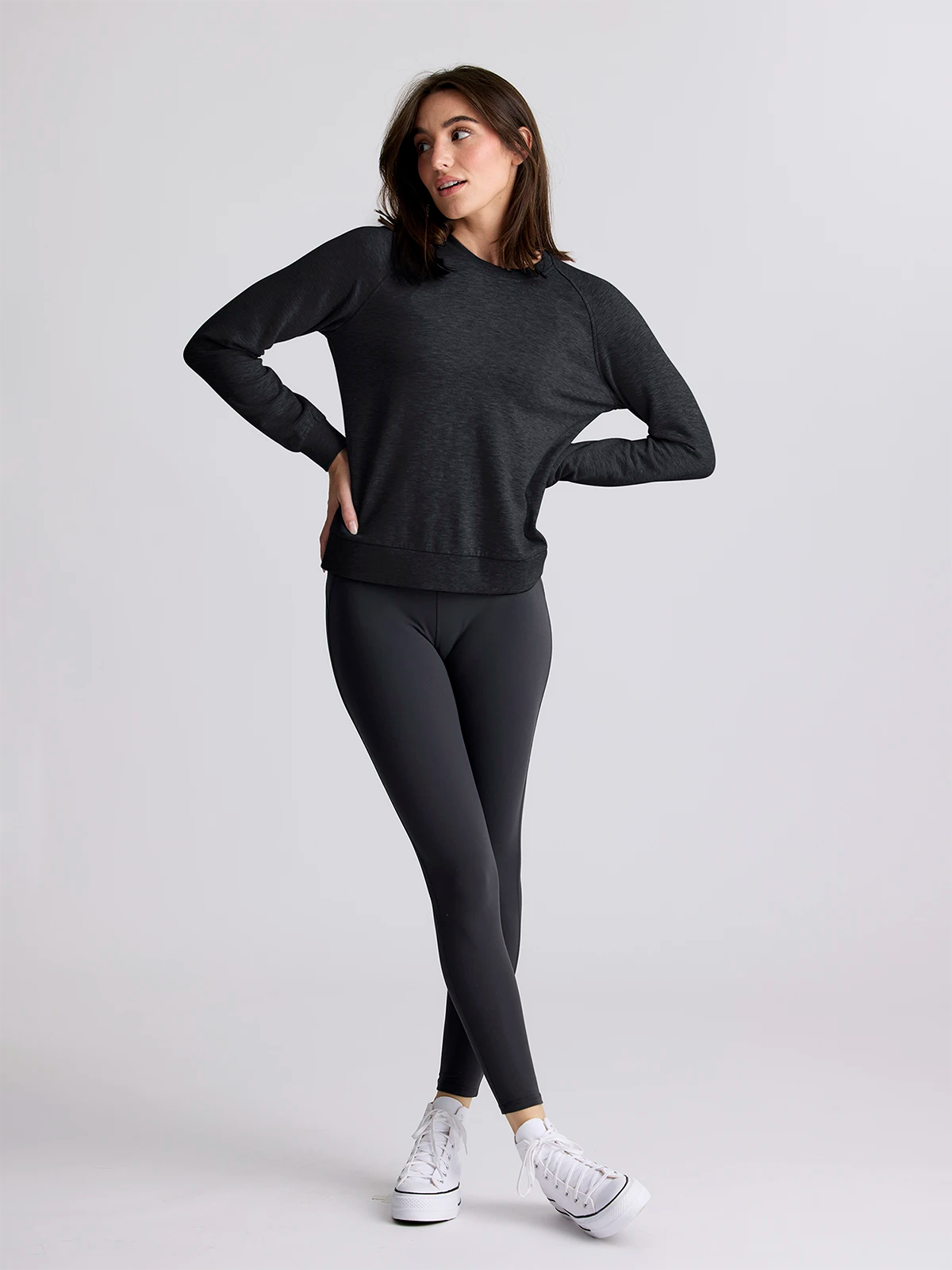 Women's Bamboo Lightweight Fleece Crew - Heather Black