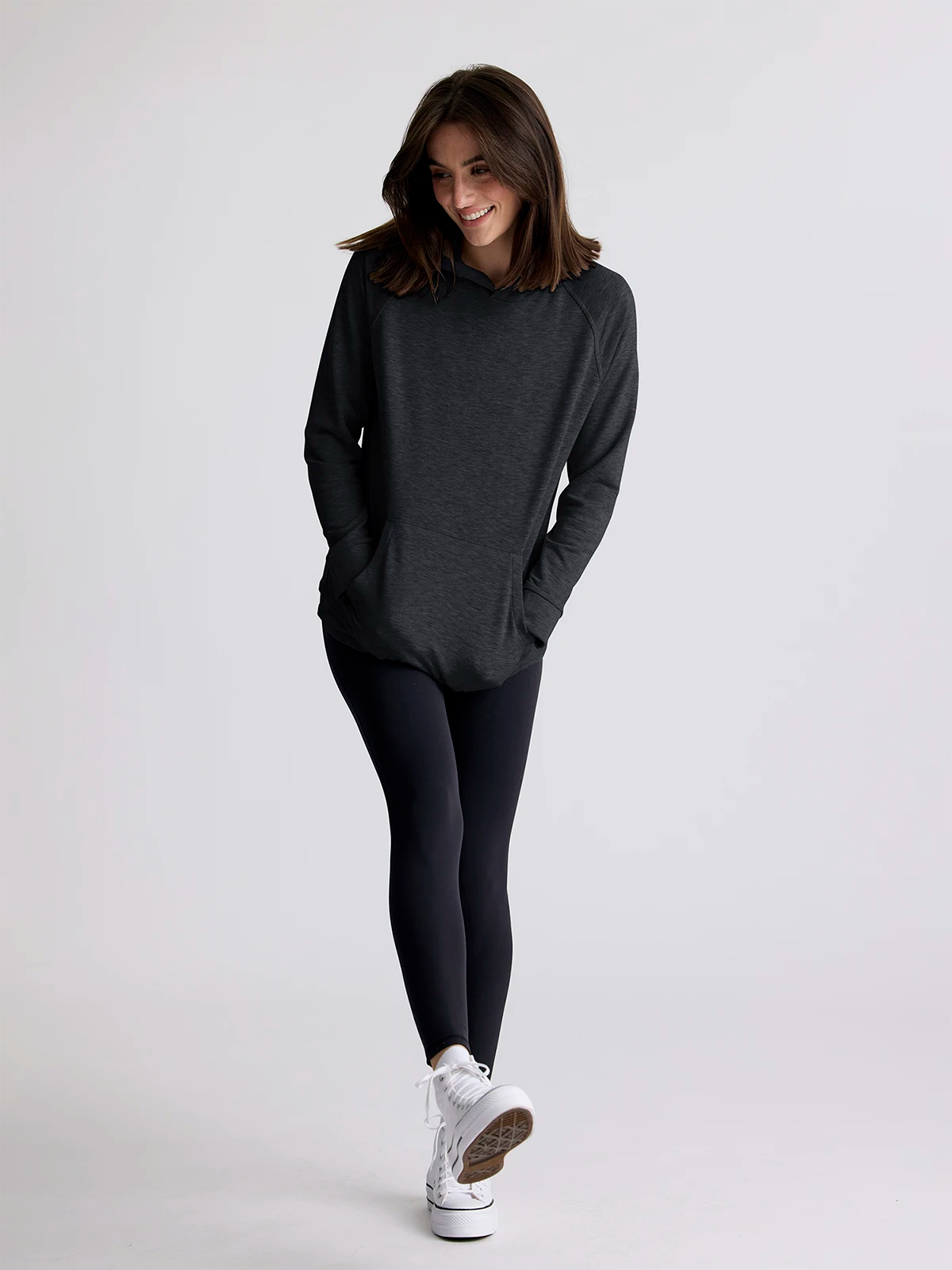 Women's Bamboo Lightweight Fleece Hoodie - Heather Black